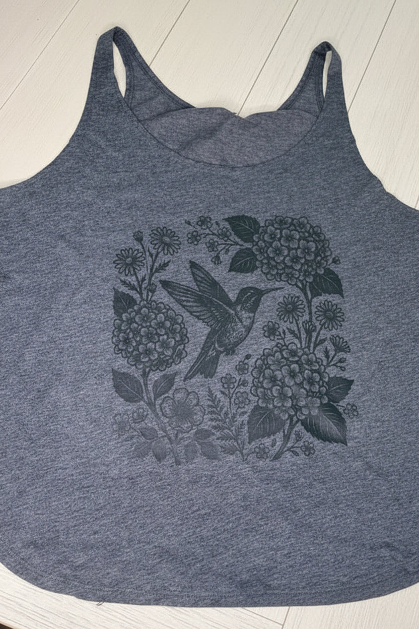Black Floral Hummingbird Tank