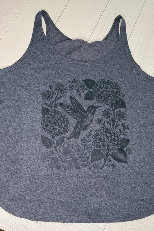 Black Floral Hummingbird Tank
