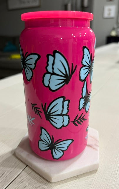 Hot Pink Butterfly Sipper - 16oz Insulated Tumbler